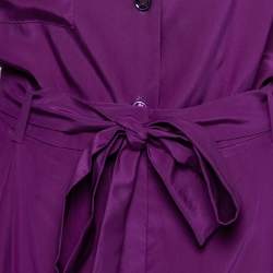 Pre Owned Yves Saint Laurent Purple Silk Waist Cutout Detail Jumpsuit M