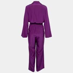 Pre Owned Yves Saint Laurent Purple Silk Waist Cutout Detail Jumpsuit M