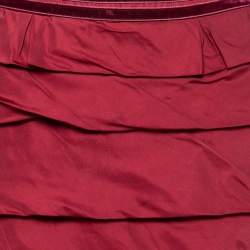 Pre Owned Yves Saint Laurent Vintage Red Silk Tiered Pencil Skirt M
