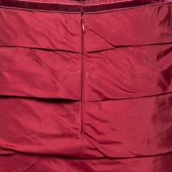 Pre Owned Yves Saint Laurent Vintage Red Silk Tiered Pencil Skirt M