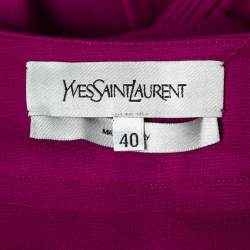 Pre Owned Yves Saint Laurent Purple Wool V-Neck Scalloped Hem Dress M