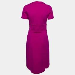 Pre Owned Yves Saint Laurent Purple Wool V-Neck Scalloped Hem Dress M