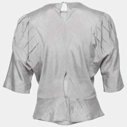 Pre Owned Yves Saint Laurent Grey Silk & Cotton Round Neck Top M