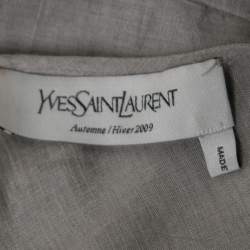 Pre Owned Yves Saint Laurent Grey Silk & Cotton Round Neck Top M