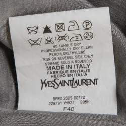 Pre Owned Yves Saint Laurent Grey Silk & Cotton Round Neck Top M