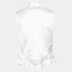 Pre Owned Yves Saint Laurent White Cotton Pleated Ruffled-Collar Boxy Vest M