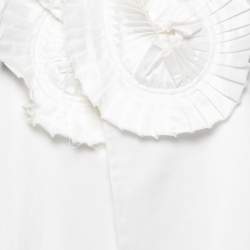 Pre Owned Yves Saint Laurent White Cotton Pleated Ruffled-Collar Boxy Vest M