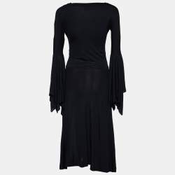 Pre Owned Yves Saint Laurent Black Jersey Bell Sleeve Midi Dress M