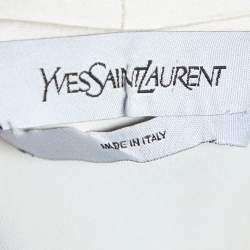 Pre Owned Yves Saint Laurent Cream Logo Embroidered Silk Satin Top M
