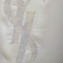 Pre Owned Yves Saint Laurent Cream Logo Embroidered Silk Satin Top M