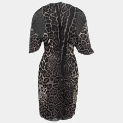 Pre Owned Yves Saint Laurent Black Animal Print Silk Cold-Shoulder Dress M