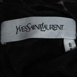 Pre Owned Yves Saint Laurent Black Animal Print Silk Cold-Shoulder Dress M