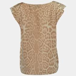 Yves Saint Laurent beige Leopard Print Silk Blouse M