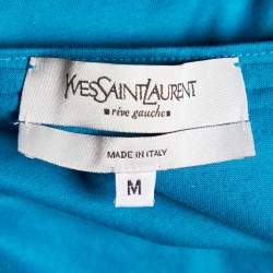 Pre Owned Yves Saint Laurent Blue Cotton V Neck Pin Tuck Detail Top M
