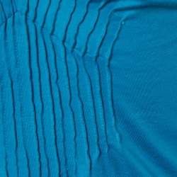 Pre Owned Yves Saint Laurent Blue Cotton V Neck Pin Tuck Detail Top M