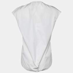 Pre Owned Yves Saint Laurent White Cotton Bow Detail V-Neck Top M