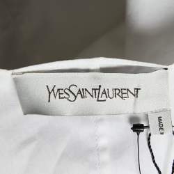 Pre Owned Yves Saint Laurent White Cotton Bow Detail V-Neck Top M
