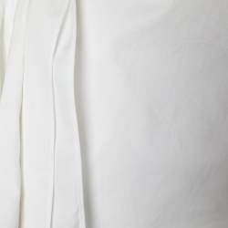 Pre Owned Yves Saint Laurent White Cotton Bow Detail V-Neck Top M