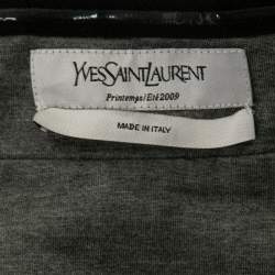 Pre Owned Yvest Saint Laurent Grey Shiny Jersey Midi Skirt M