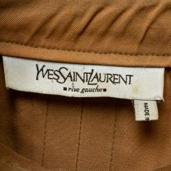 Yves Saint Laurent Tan Brown Cotton Ruffled Zip-Up Jacket L