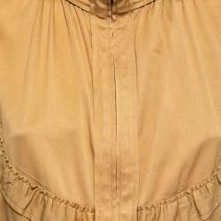 Yves Saint Laurent Tan Brown Cotton Ruffled Zip-Up Jacket L