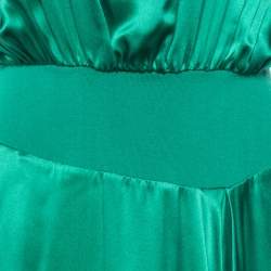 Pre Owned Yves Saint Laurent Green Satin Silk Sleeveless Midi Dress S