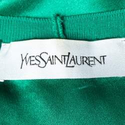 Pre Owned Yves Saint Laurent Green Satin Silk Sleeveless Midi Dress S