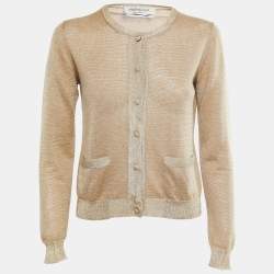Yves Saint Laurent Gold Lurex Knit Buttoned Cardigan M