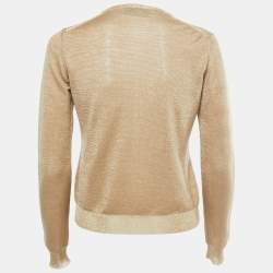Yves Saint Laurent Gold Lurex Knit Buttoned Cardigan M