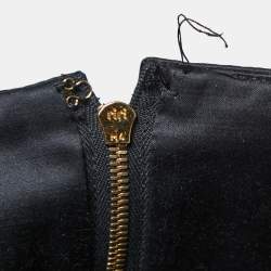 Pre Owned Yves Saint Laurent Black Satin High-Waist Wide Leg Trousers M