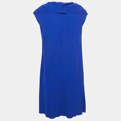 Pre Owned Yves Saint Laurent Blue Jersey Cowl Neck Short Dress S