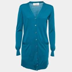 Pre Owned Yves Saint Laurent Blue Wool Knit Button Front Cardigan S