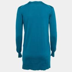 Pre Owned Yves Saint Laurent Blue Wool Knit Button Front Cardigan S