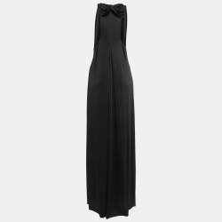 Pre Owned Yves Saint Laurent Black Jersey Halter Neck Long Dress S