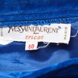 Pre Owned Yves Saint Laurent Blue Velvet Pleated Maxi Skirt S