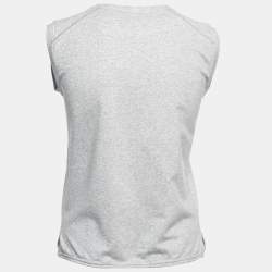 Pre Owned Yves Saint Laurent Metallic Silver Lurex Knit Sleeveless Top M