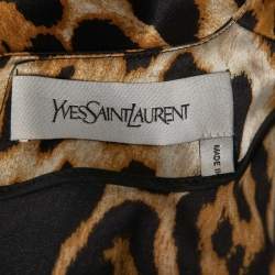 Pre Owned Yves Saint Laurent Brown Animal Printed Satin Silk Mini Dress S