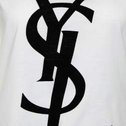 مملوكة مسبقًا Yves Saint Laurent Rive Gauche White Logo Printed Cotton T-Shirt M