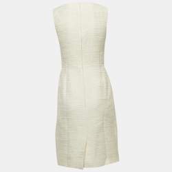 Pre Owned Yves Saint Laurent Cream Jacquard Sheath Midi Dress M