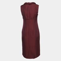Pre Owned Yves Saint Laurent Burgundy Silk Blend Midi Dress S
