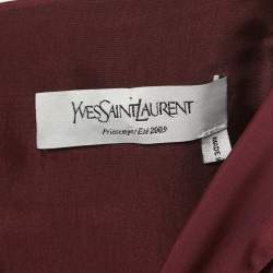Pre Owned Yves Saint Laurent Burgundy Silk Blend Midi Dress S