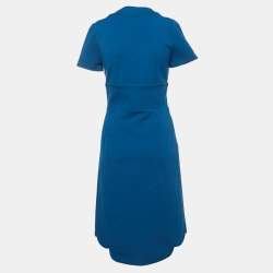 Pre Owned Yves Saint Laurent Blue Wool V-Neck Short Dress M