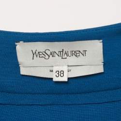 Pre Owned Yves Saint Laurent Blue Wool V-Neck Short Dress M