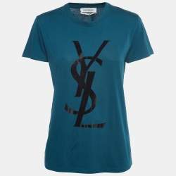 Yves Saint Laurent Blue Cotton Logo Detailed Short Sleeve T-Shirt M