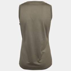 Pre Owned Yves Saint Laurent Grey Logo Print Cotton Sleeveless T-Shirt M