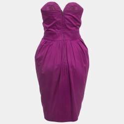 Pre Owned Yves Laurent Paris Purple Cotton Strapless Pleated Mini Dress S