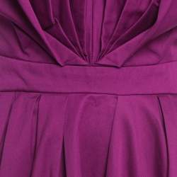 Pre Owned Yves Laurent Paris Purple Cotton Strapless Pleated Mini Dress S