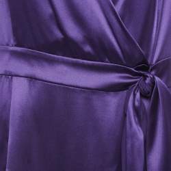 Yves Saint Laurent Purple Draped Satin Sleeveless Asymmetric Dress L