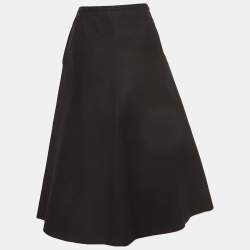 Yves Saint Laurent Black Gabardine Flared Midi Skirt M