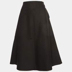 Yves Saint Laurent Black Gabardine Flared Midi Skirt M